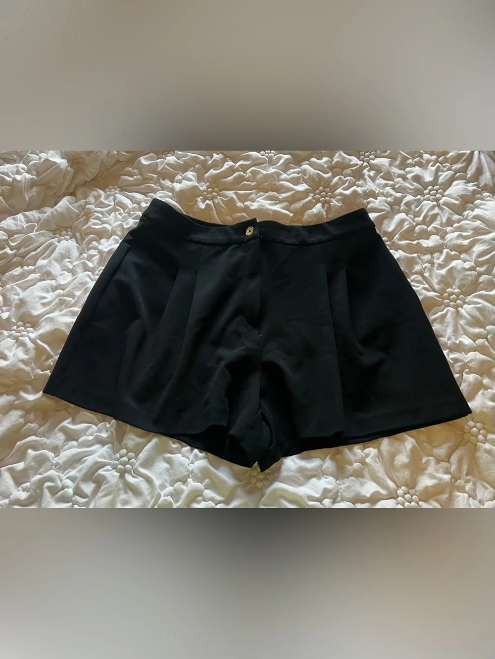 Michael Kors Black High-Waist Pleated Shorts with Gold Button